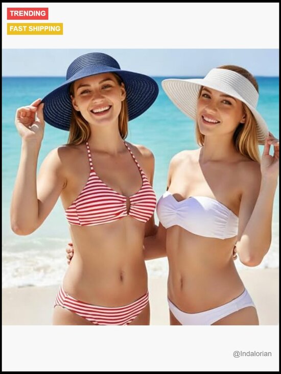 Straw Sun Visor Hat Packable Ponytail Wide Brim Beach Hat Adjustable UV main image 5